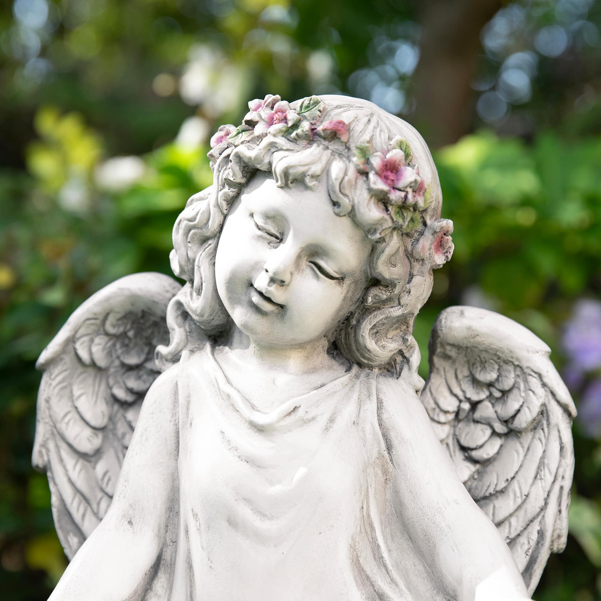 Glitzhome® 21" MGO Angel Garden Statue with Birdfeeder